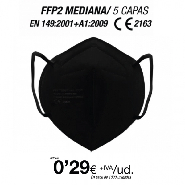 FFP2 Negra Talla Mediana (Especial para Adolecentes / Adultos con rasgos finos) FFP2 Negra Talla Mediana (Especial para Adolecentes / Adultos con rasgos finos)