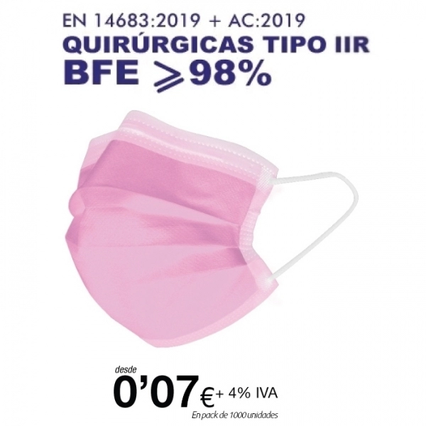 Mascarillas Quirúrgicas Infantiles Rosas tipo IIR de 3 Capas Mascarillas Quirúrgicas Infantiles Rosas tipo IIR de 3 Capas
