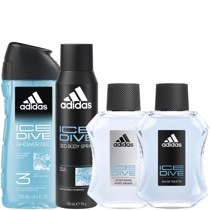 Set Adidas Ice Dive 100ml + After Shave 100ml + Deo Spray 150ml + Shower Gel 250