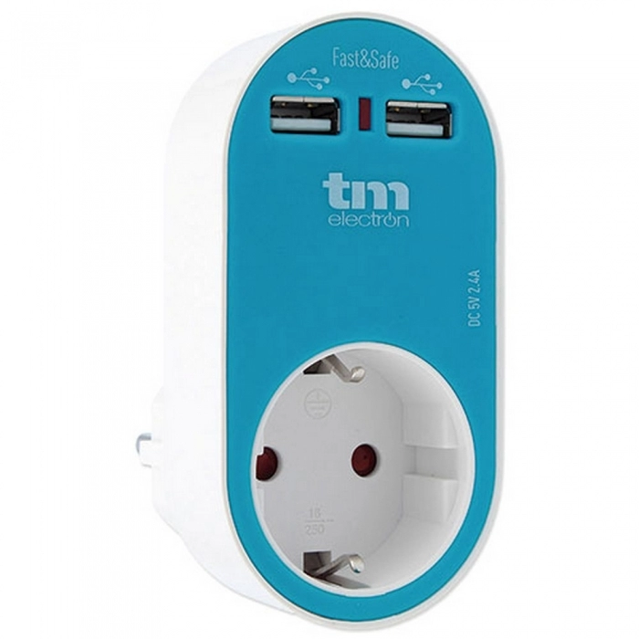 Enchufe Pared con 2 Puertos USB TM Electron Azul