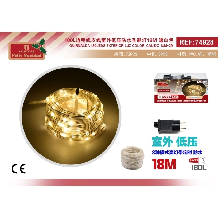 GUIRNALDA 180LEDS EXTERIOR LUZ COLOR CÁLIDO 18M+2M GUIRNALDA 180LEDS EXTERIOR LUZ COLOR CÁLIDO 18M+2M