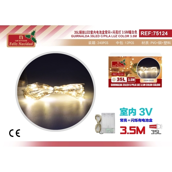 GUIRNALDA 35LED C/PILA LUZ 3.5M COLOR CÁLIDO GUIRNALDA 35LED C/PILA LUZ 3.5M COLOR CÁLIDO