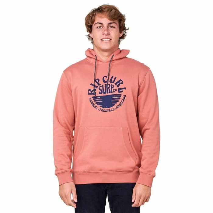 Sudadera con Capucha Hombre Rip Curl Essentials 3 Stripes French Terry Salmón