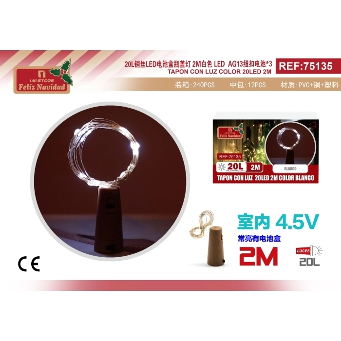 TAPON CON LUZ 20LED 2M COLOR BLANCO TAPON CON LUZ 20LED 2M COLOR BLANCO