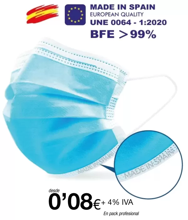 Mascarillas Higienicas tres Capas BFE >99% Calidad Premium Mascarillas Higienicas tres Capas BFE >99% Calidad Premium
