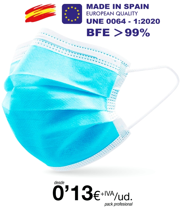 Mascarillas Higienicas tres Capas BFE >99% Calidad Premium Mascarillas Higienicas tres Capas BFE >99% Calidad Premium