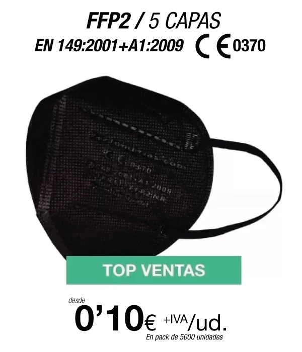 Mascarillas Autofiltrantes FFP2 5 Capas Color Negro con certificación europea Mascarillas Autofiltrantes FFP2 5 Capas Color Negro con certificación europea