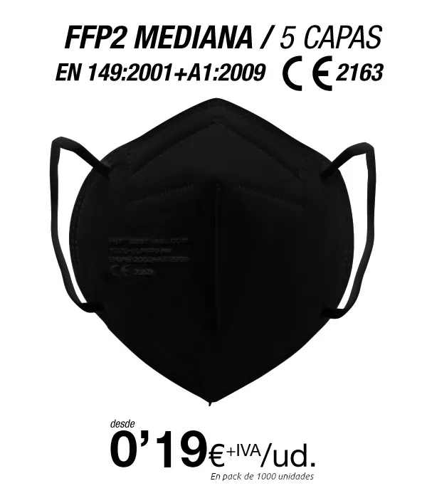 FFP2 Negra Talla Mediana (Especial para Adolecentes / Adultos con rasgos finos) FFP2 Negra Talla Mediana (Especial para Adolecentes / Adultos con rasgos finos)