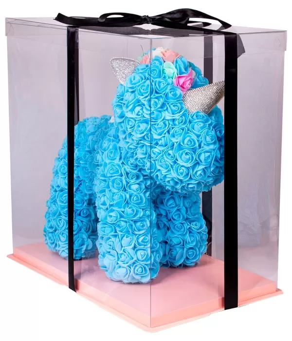 Unicornio Azul de Rosas goma Eva de 40cm con caja de regalo original