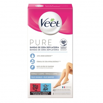 Pure Bandas de Cera Depilatoria para Piernas y Cuerpo Pieles Sensibles Pure Bandas de Cera Depilatoria para Piernas y Cuerpo Pieles Sensibles
