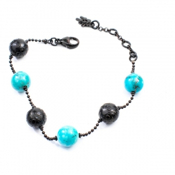 Pulsera Mujer Folli Follie 4B14B007T Negro Plata de ley (10 cm)