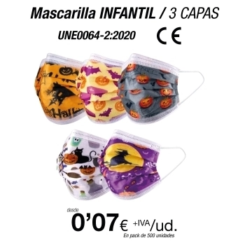 Mascarillas Higiénicas Halloween infantil de tres capas Talla Pequeña Mascarillas Higiénicas Halloween infantil de tres capas Talla Pequeña
