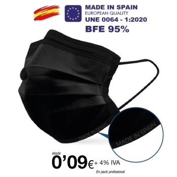 Mascarillas Higienicas tres Capas Negra BFE 95% Alta Calidad Mascarillas Higienicas tres Capas Negra BFE 95% Alta Calidad