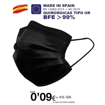 Mascarillas quirúrgica tipo IIR de 3 Capas Negra(certificación sanitaria) Mascarillas quirúrgica tipo IIR de 3 Capas Negra(certificación sanitaria)