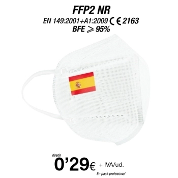 Mascarillas FFP2 5 Capas Blancas con bandera Española, con certificación europea Mascarillas FFP2 5 Capas Blancas con bandera Española, con certificación europea