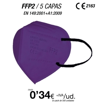 Mascarillas FFP2 Moradas, con certificación europea