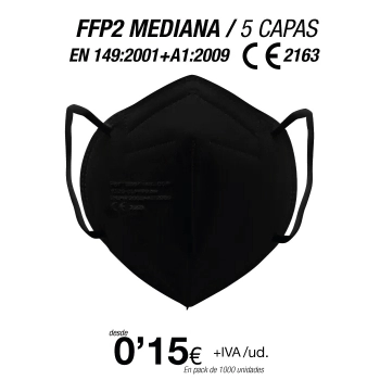 FFP2 Negra Talla Mediana (Especial para Adolecentes / Adultos con rasgos finos) FFP2 Negra Talla Mediana (Especial para Adolecentes / Adultos con rasgos finos)