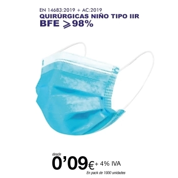 Mascarillas Infantiles quirúrgicas tipo IIR de 3 Capas (certificación sanitaria, Mascarillas Infantiles quirúrgicas tipo IIR de 3 Capas (certificación sanitaria,