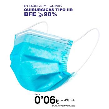 Mascarillas Quirúrgicas tipo IIR de 3 Capas certificación sanitaria, 4% de IVA Mascarillas Quirúrgicas tipo IIR de 3 Capas certificación sanitaria, 4% de IVA