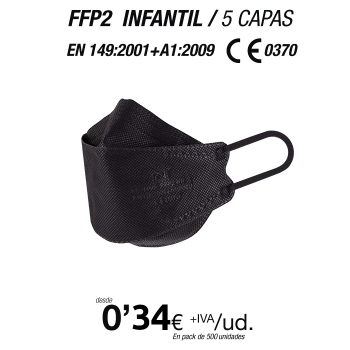 FFP2 Infantil Negra Nuevo Diseño con certificación europea FFP2 Infantil Negra Nuevo Diseño con certificación europea